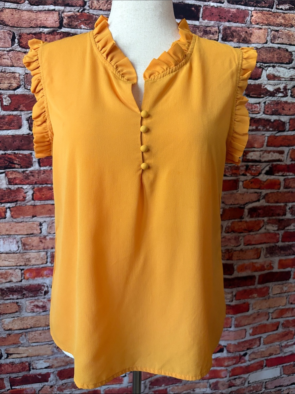 Reese Ruffle Neck & Sleeveless Blouse Mustard Yellow Size Large Feminine Large